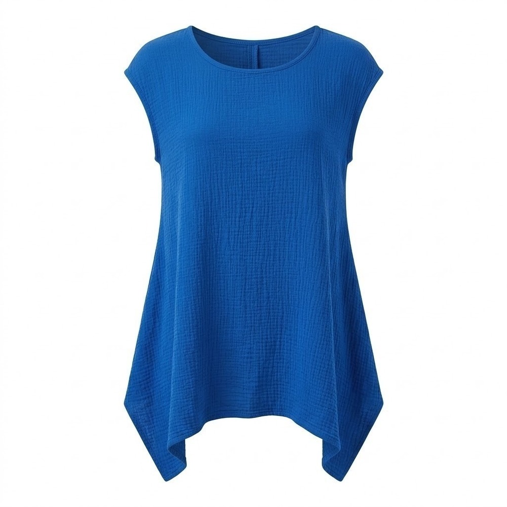 NEW Bryn Walker 2XS XXS Cotton Gauze Sharkbite Hem Tunic Top Blue Lagenlook